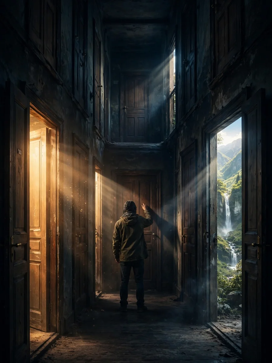 Act as a Dark Corridor of Glowing Doors Video — ChatGPT Prompt
