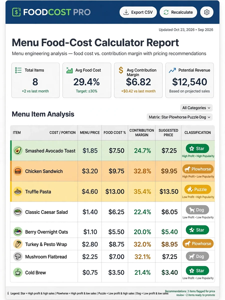 Act as a Menu Food Cost and Pricing Calculator — ChatGPT Prompt