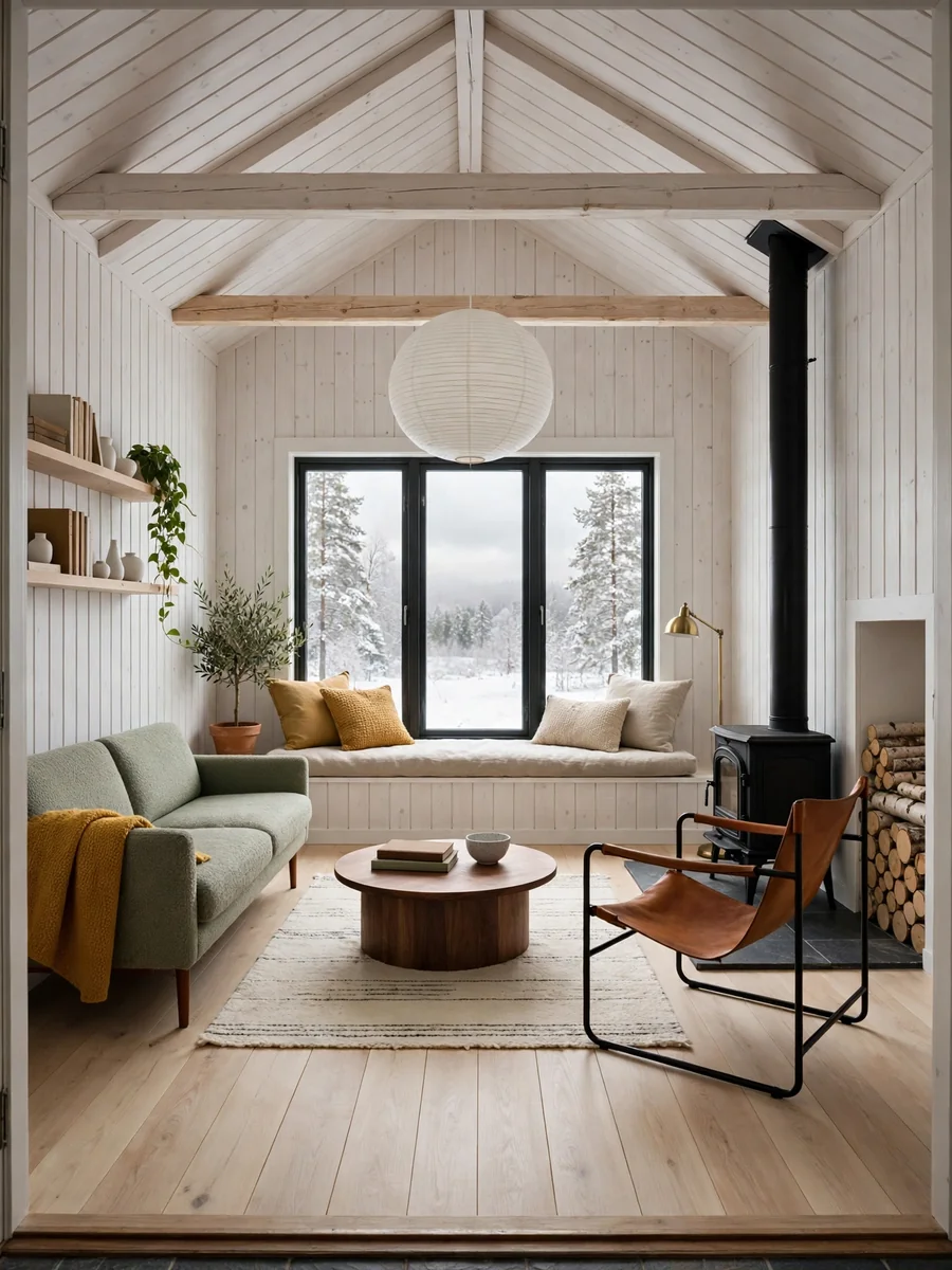 Nordic Cabin Living Room Concept (Daytime View) — ChatGPT Prompt