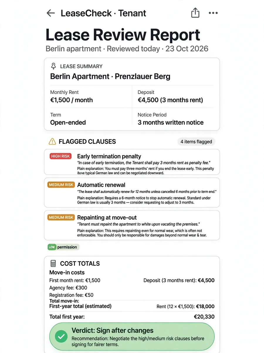 Rental Lease Clause Review for Tenants (JSON) — ChatGPT Prompt