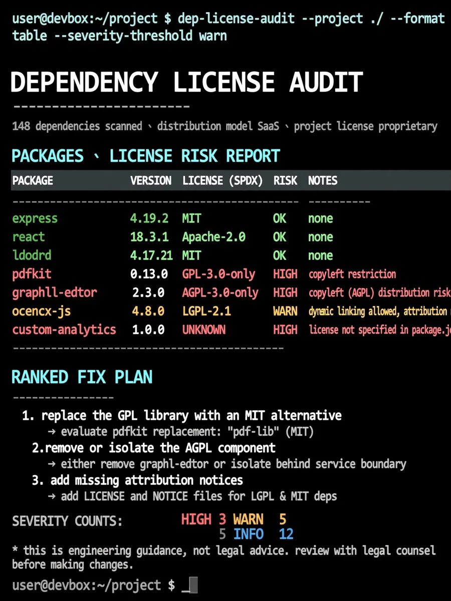 Act as a Dependency License Audit — ChatGPT Prompt