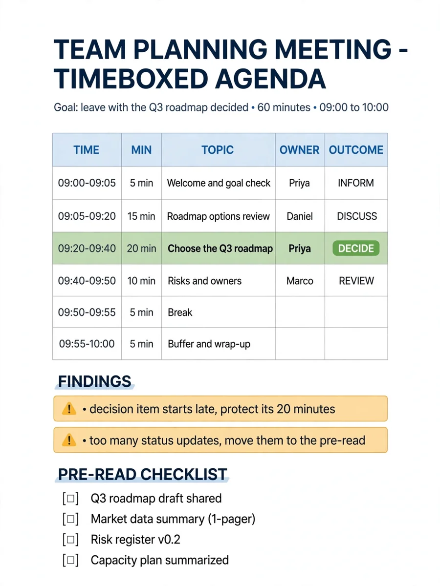 Act as a Meeting Agenda Timeboxer — ChatGPT Prompt