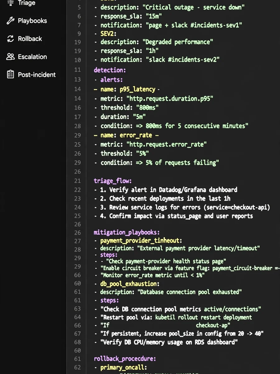 Act as an On-Call Runbook Scaffold Generator (YAML) — ChatGPT Prompt