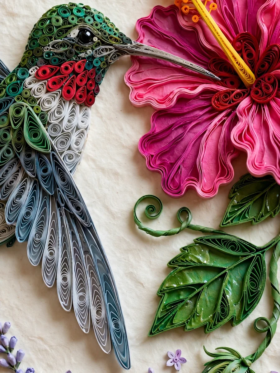 Paper Quilling Portrait of a Hummingbird and Hibiscus — ChatGPT Prompt