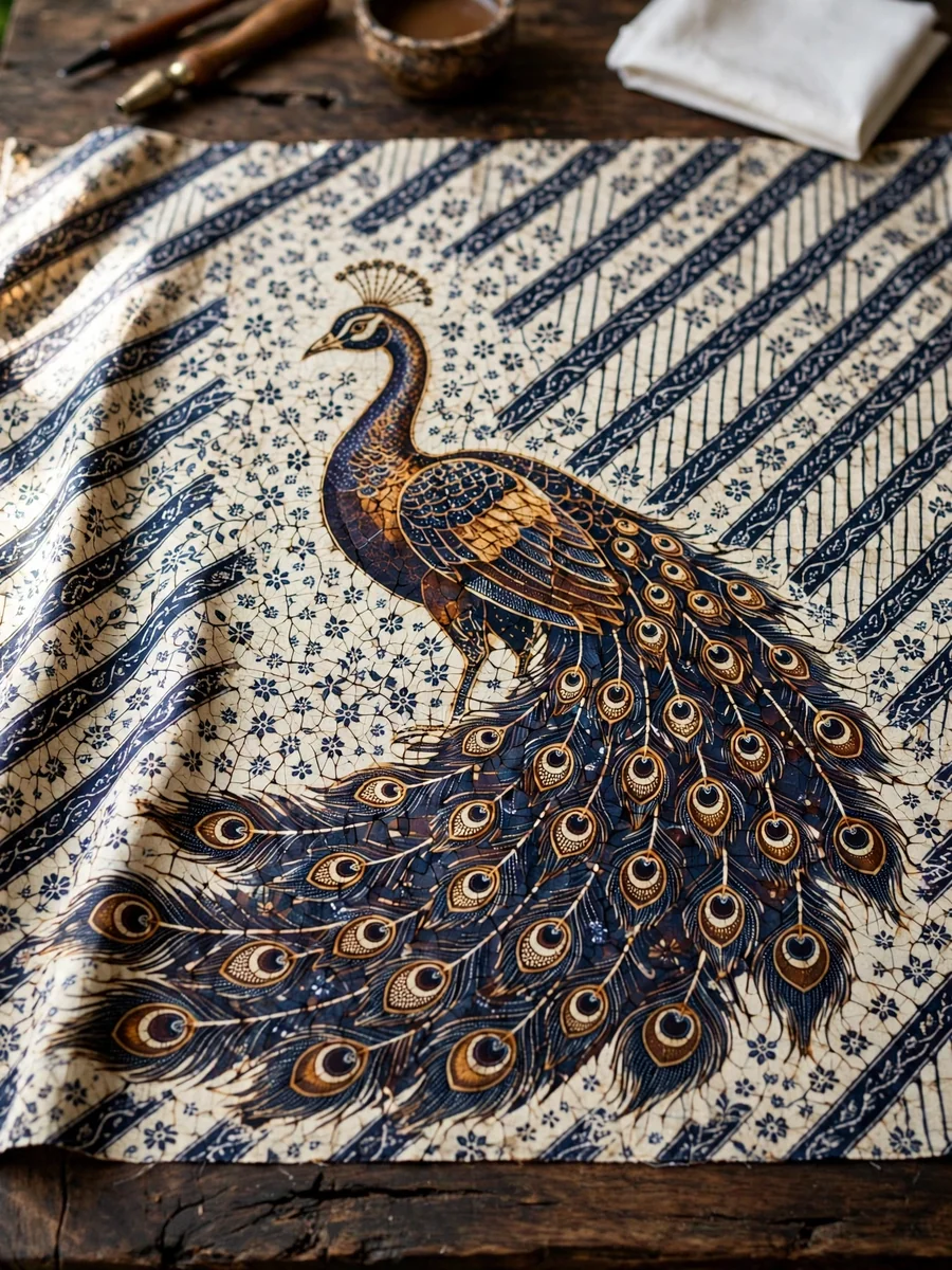 Hand-Drawn Batik Cloth of a Javanese Peacock — ChatGPT Prompt