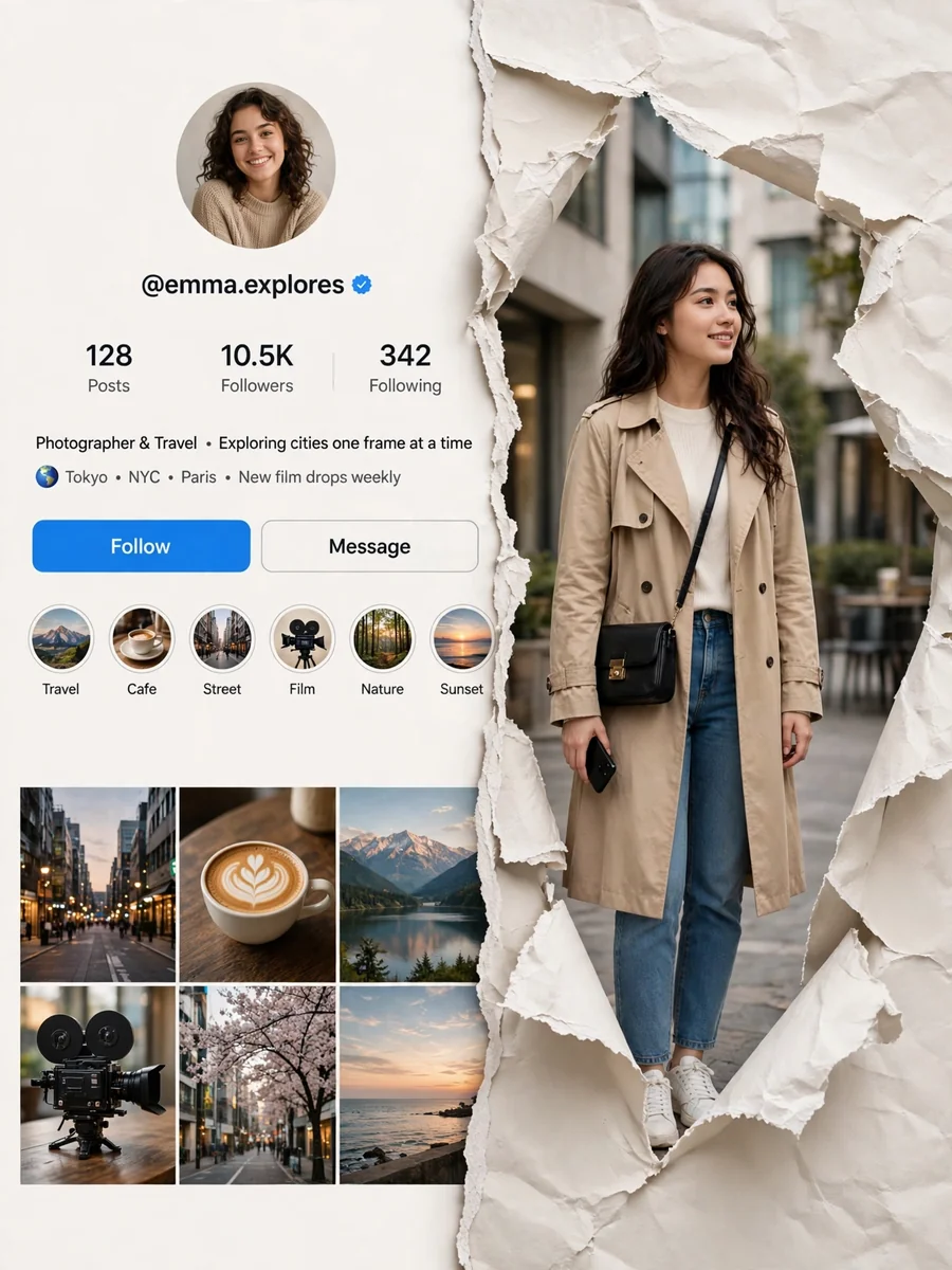 Act as an Instagram UI Torn Paper Reveal — ChatGPT Prompt