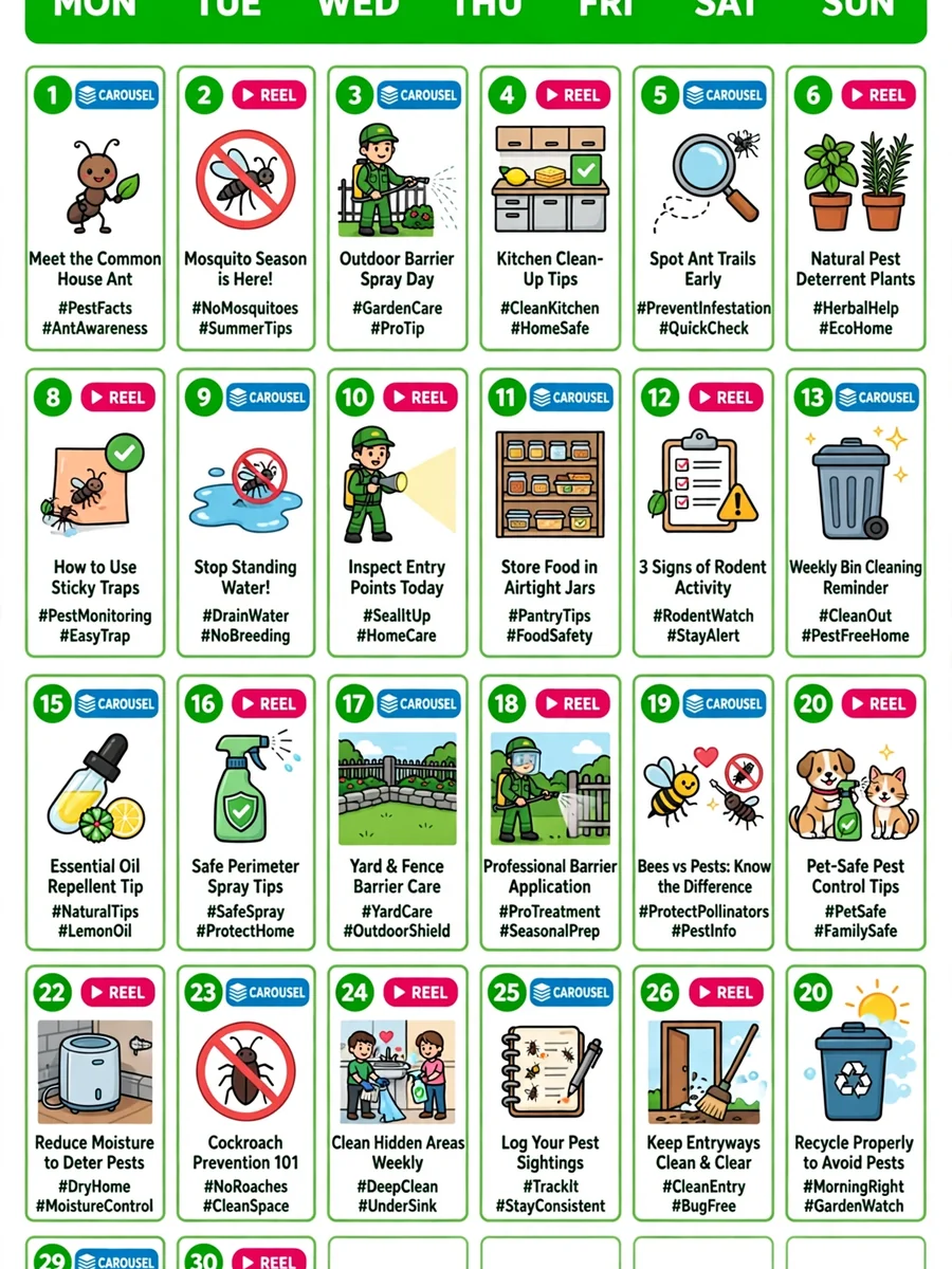 Act as a Pest Control Social Media Content Calendar — ChatGPT Prompt