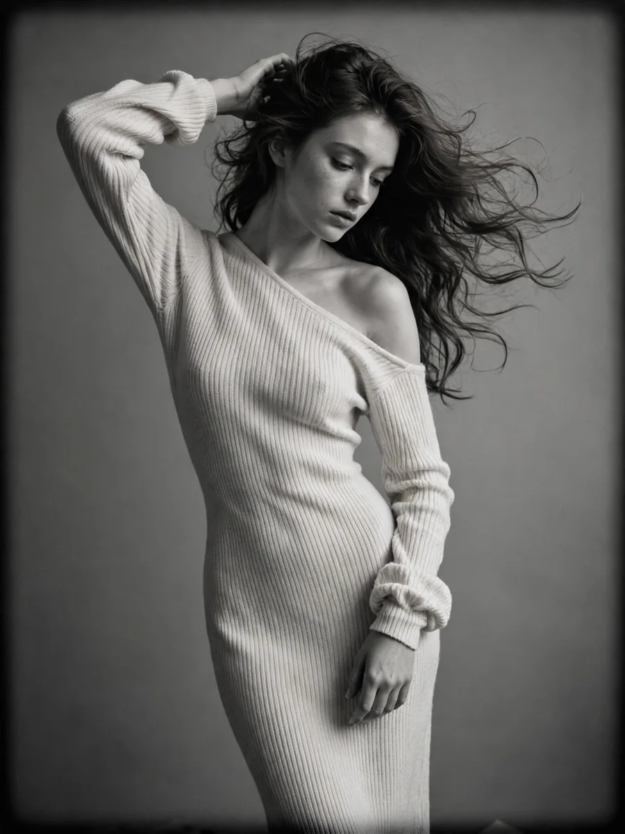Act as a Serene Monochrome Knitwear Portrait — ChatGPT Prompt