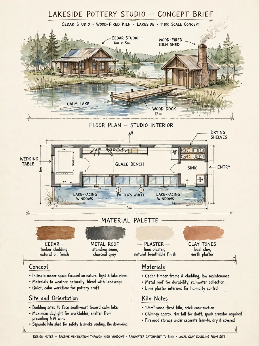 Act as a Lakeside Pottery Studio Concept Brief Builder — ChatGPT Prompt