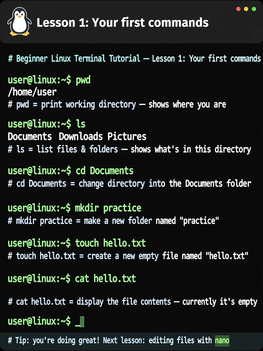 Act as a learning linux for beginer — ChatGPT Prompt