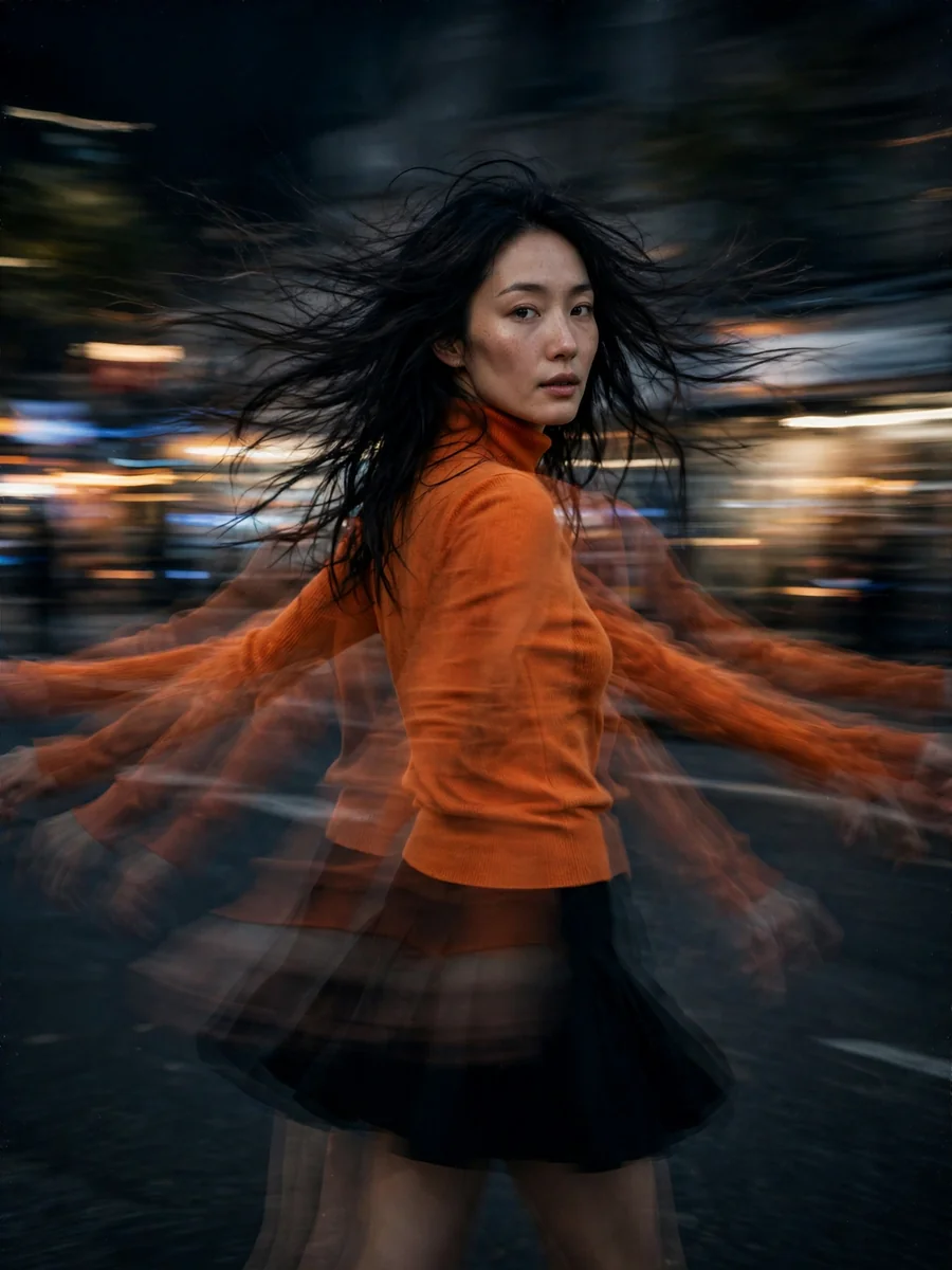 Act as a Dreamy Slow Shutter Fashion Portrait — ChatGPT Prompt