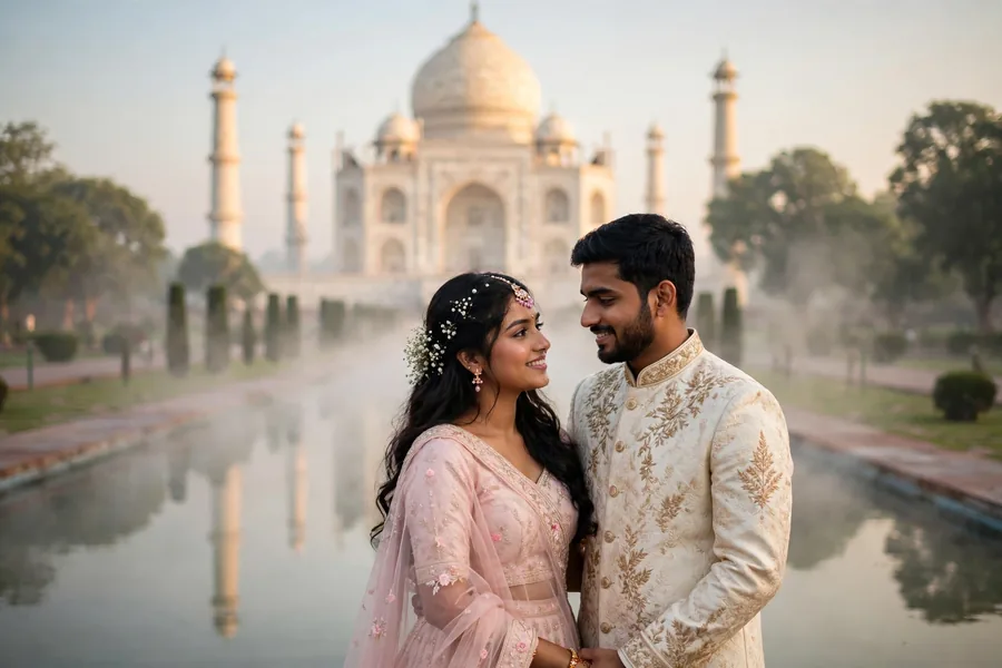 Pre-Wedding Couple at the Taj Mahal at Sunrise