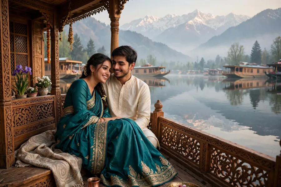 Pre-Wedding Couple on a Kashmir Houseboat