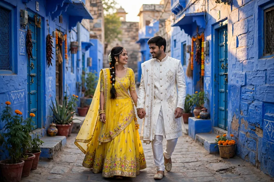 Pre-Wedding Couple in Jodhpur's Blue Streets
