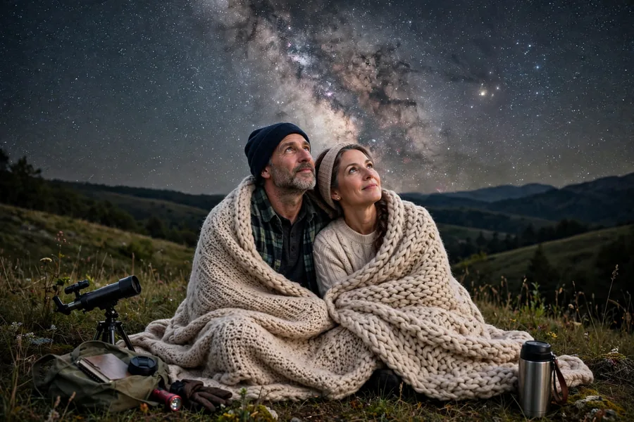 Anniversary Couple Stargazing on a Hilltop