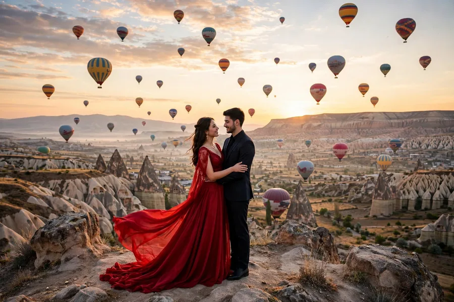 Pre-Wedding Couple with Cappadocia Hot Air Balloons