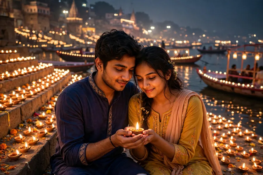 Dev Deepawali Couple on Diya Steps