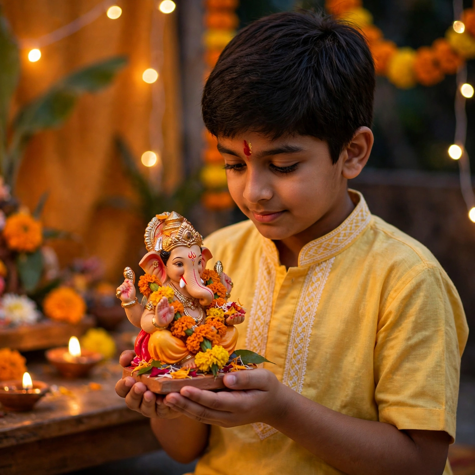 Boy with Ganesh Idol