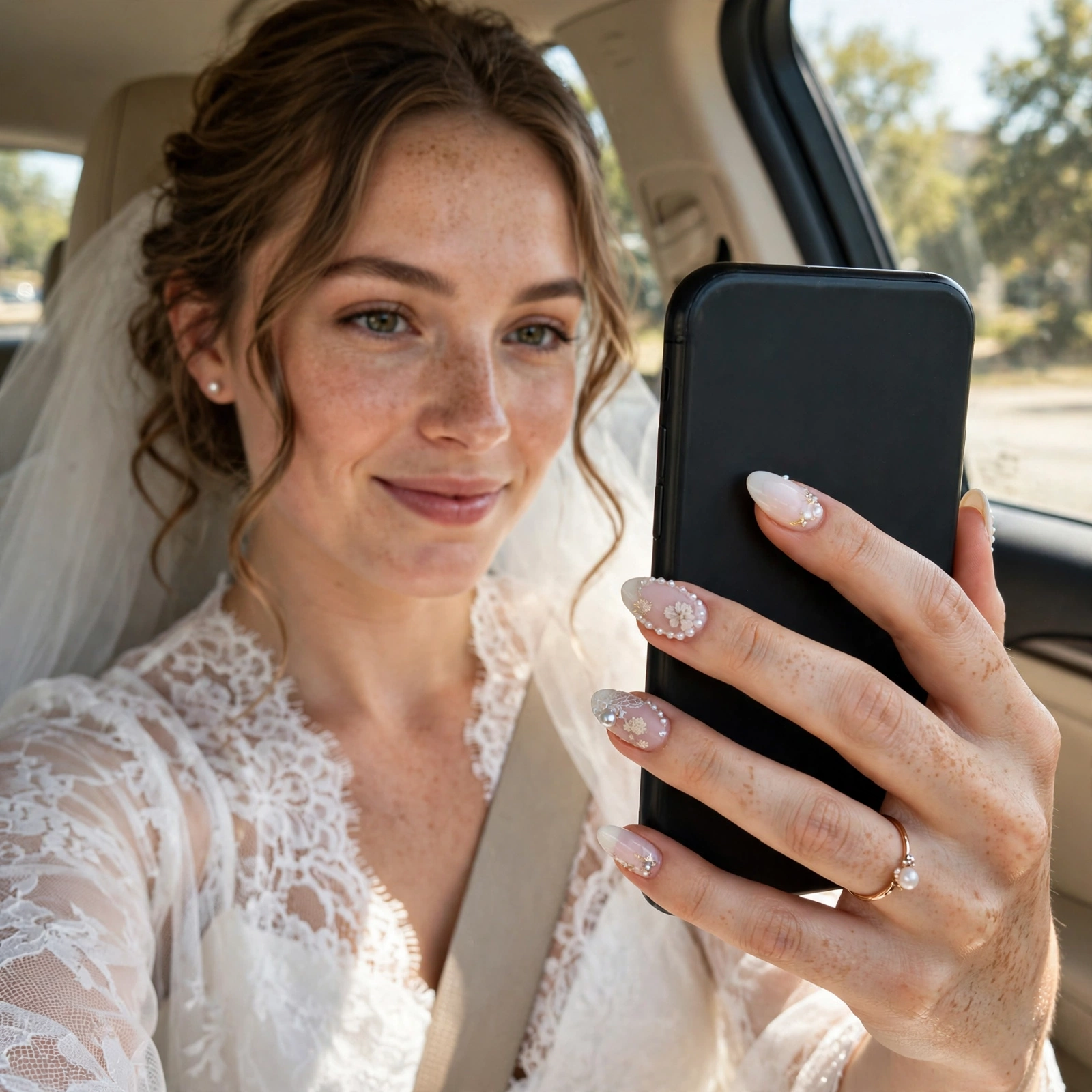 Bridal Nail Art Car Selfie