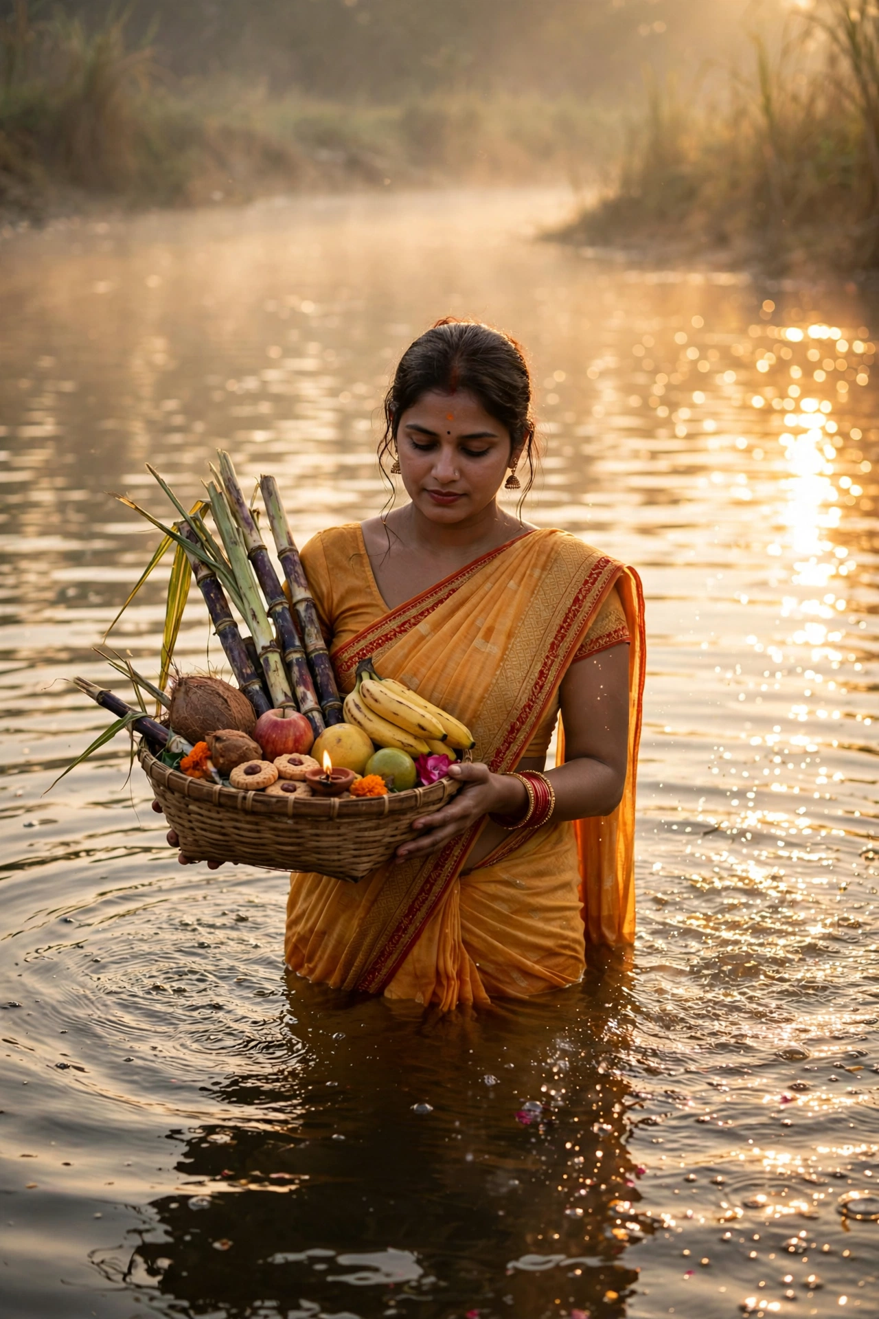 Chhath Puja Water Ritual Portrait