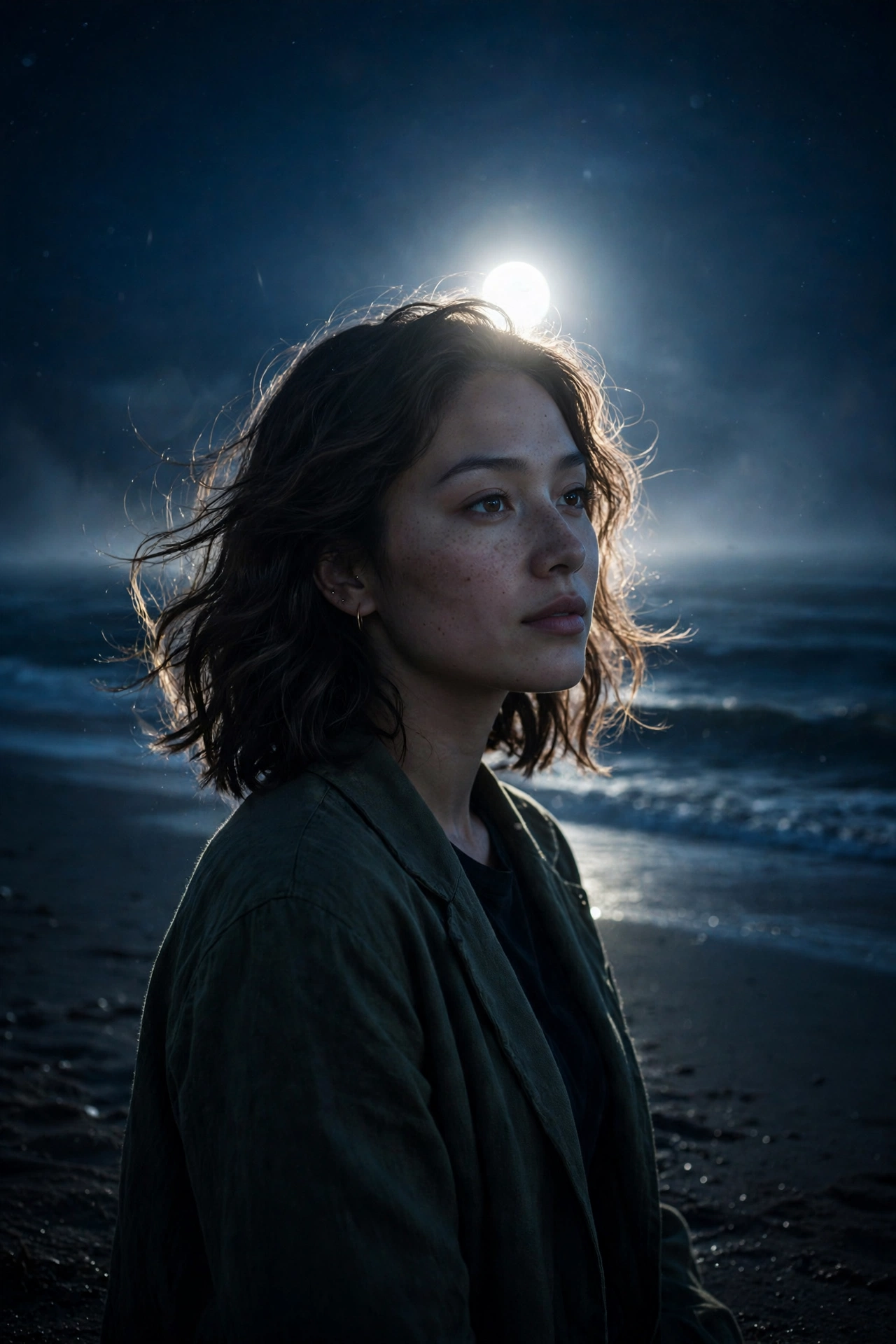 Cinematic Backlit Beach Portrait Prompt