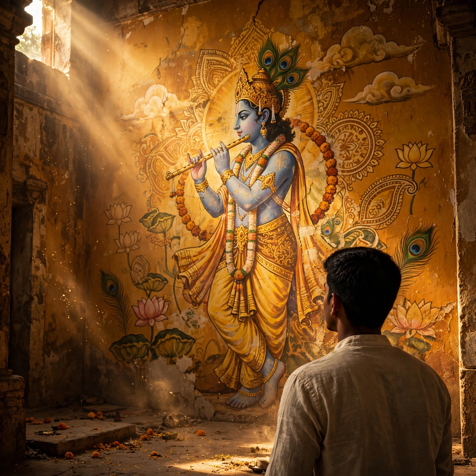 Cinematic Krishna Mural Photo Prompt