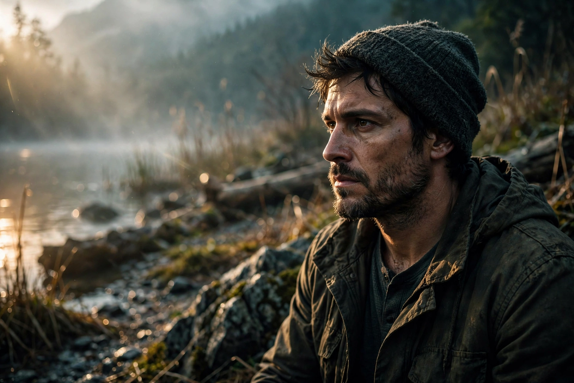 Cinematic Masculine Lakeside Portrait