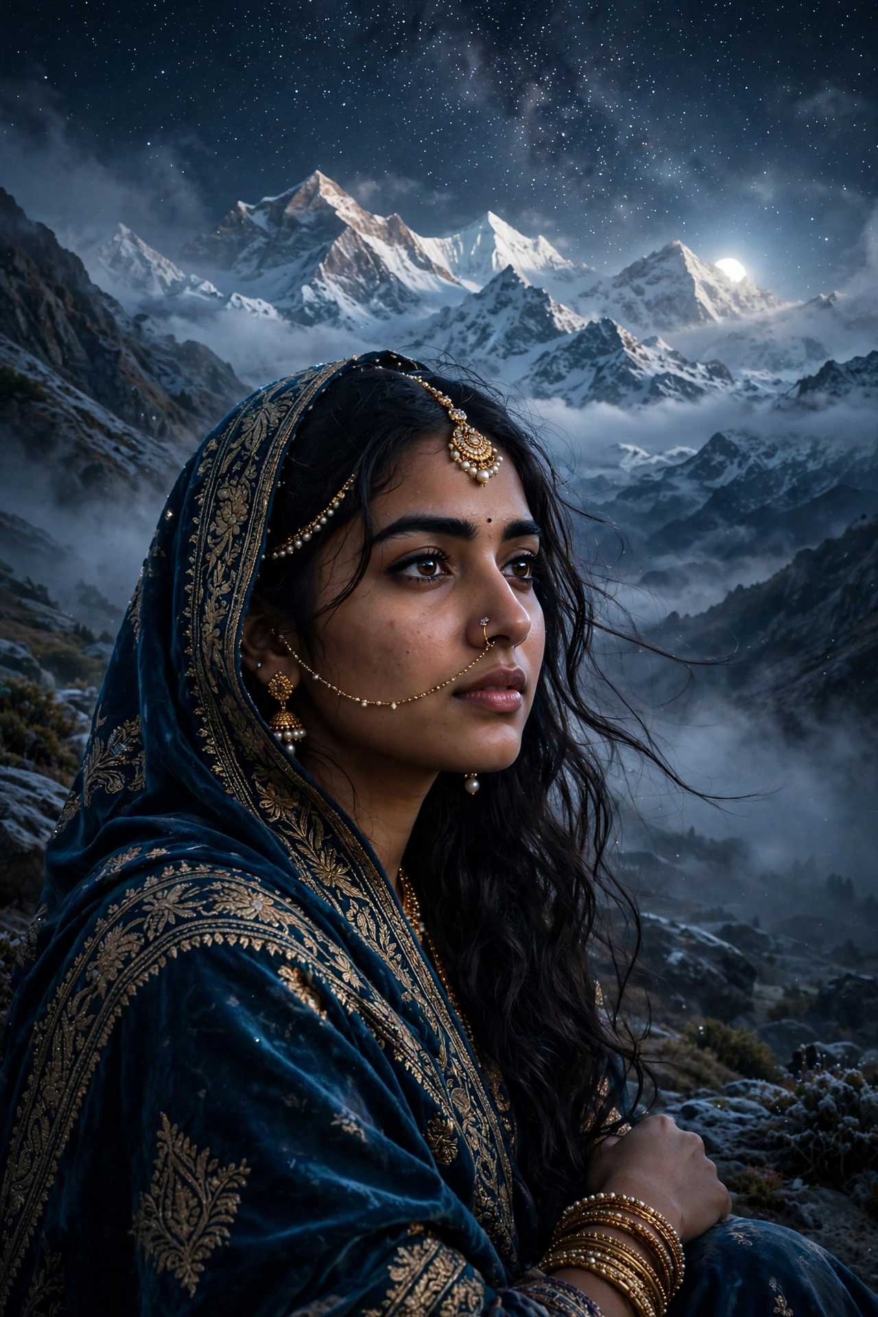 Cinematic Night Mountain Traditional Portrait
