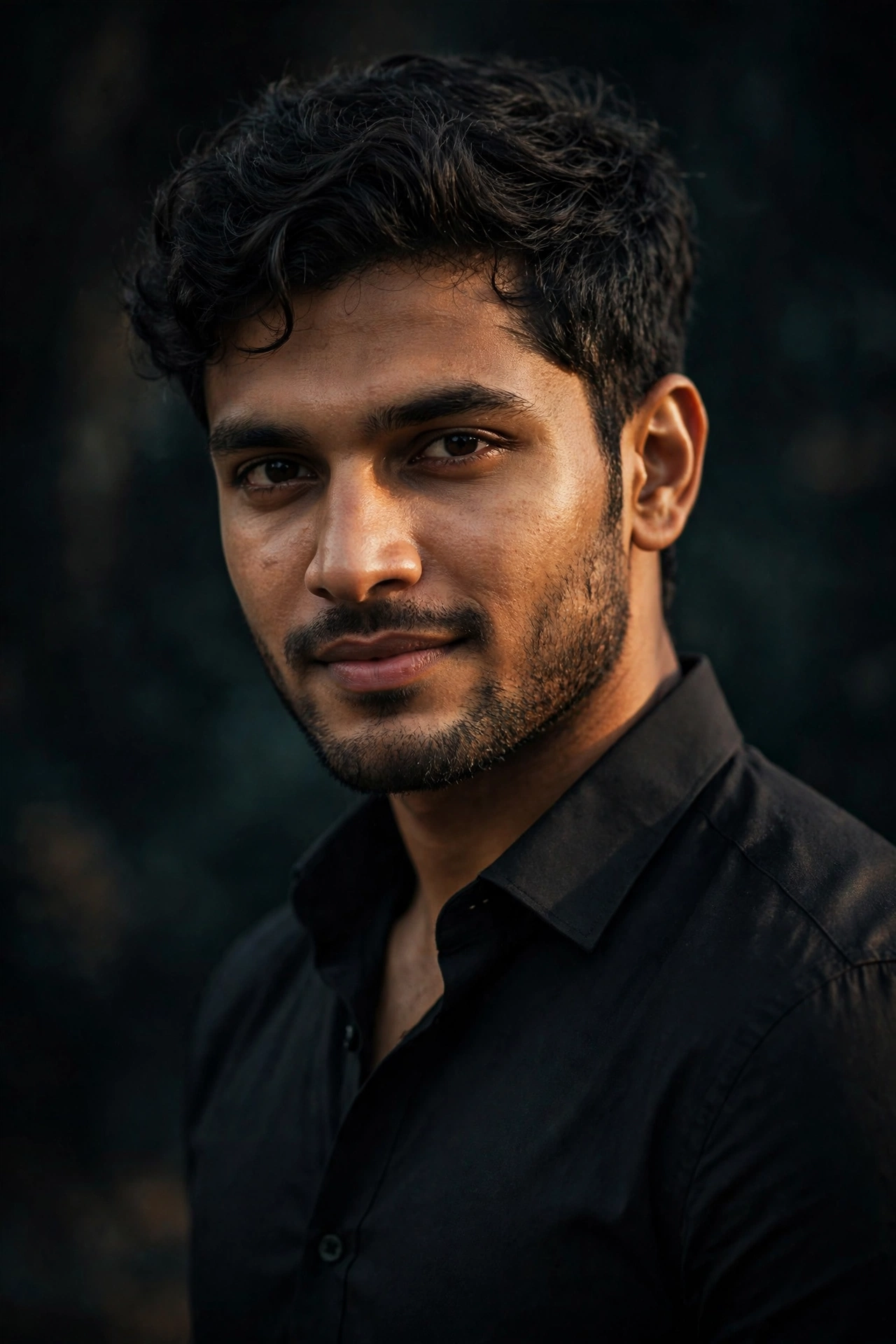 Close-Up Black Shirt Portrait Prompt