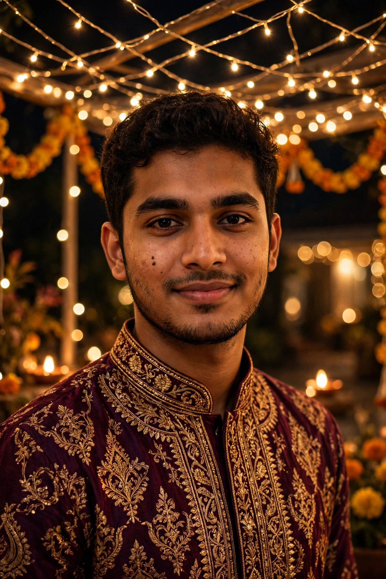 Diwali Kurta Fairy Lights Portrait