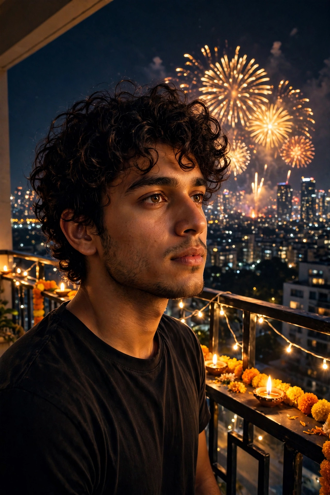 Diwali Night Balcony Portrait Prompt