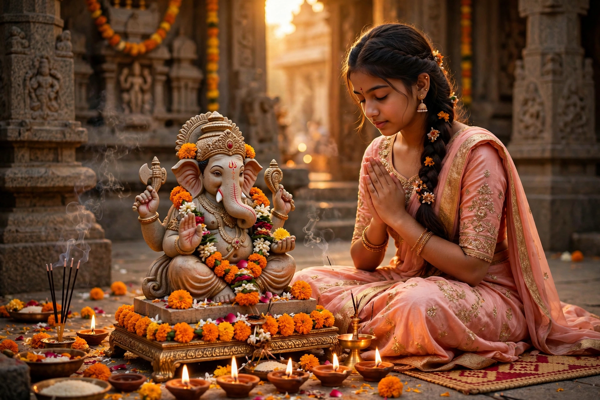 Ganesh Chaturthi Girl Prayer Portrait