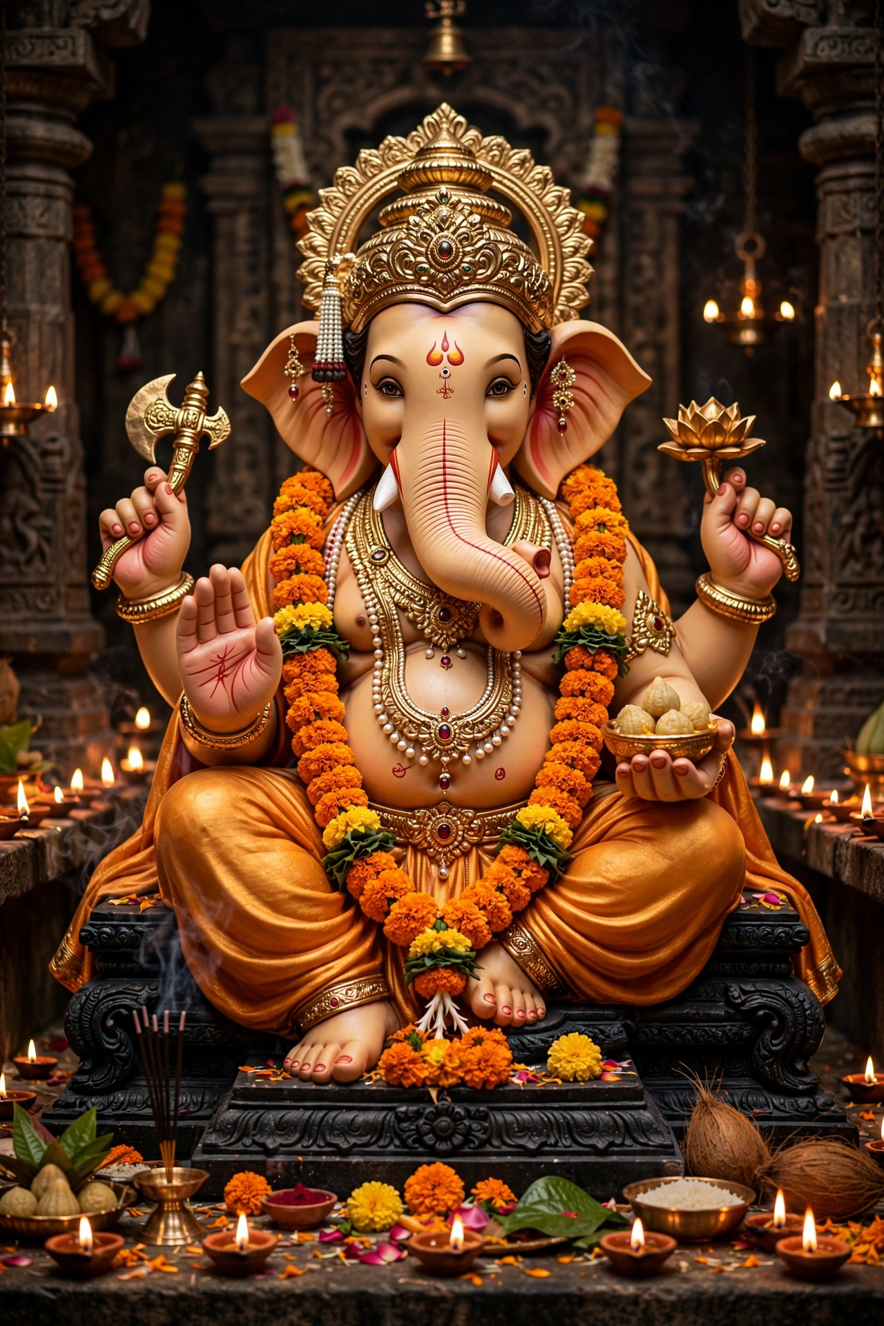 Ganesh Chaturthi Golden Crown Idol Prompt