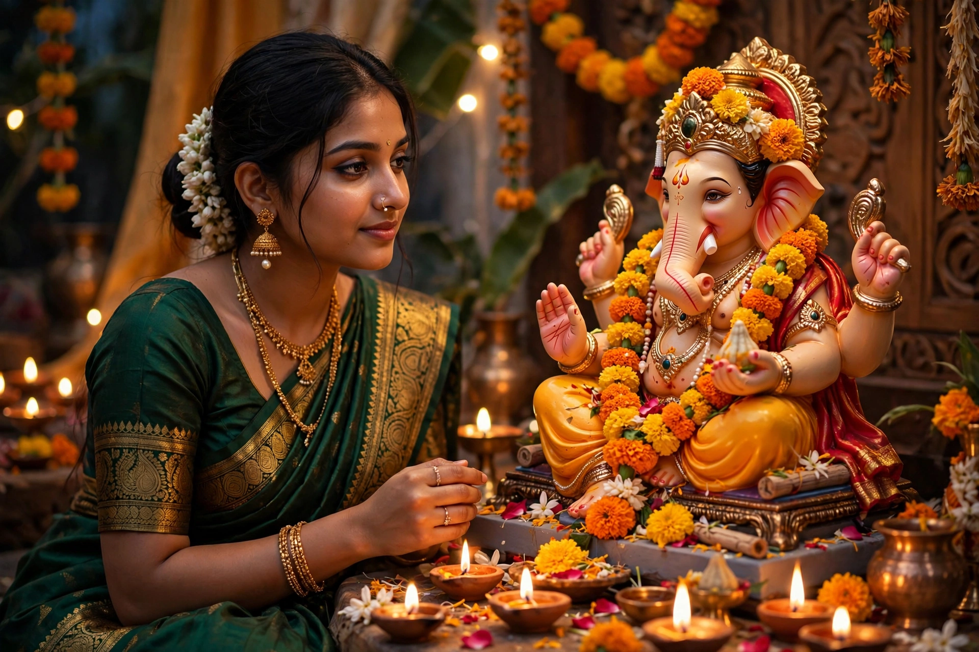 Ganpati Bappa Saree Look