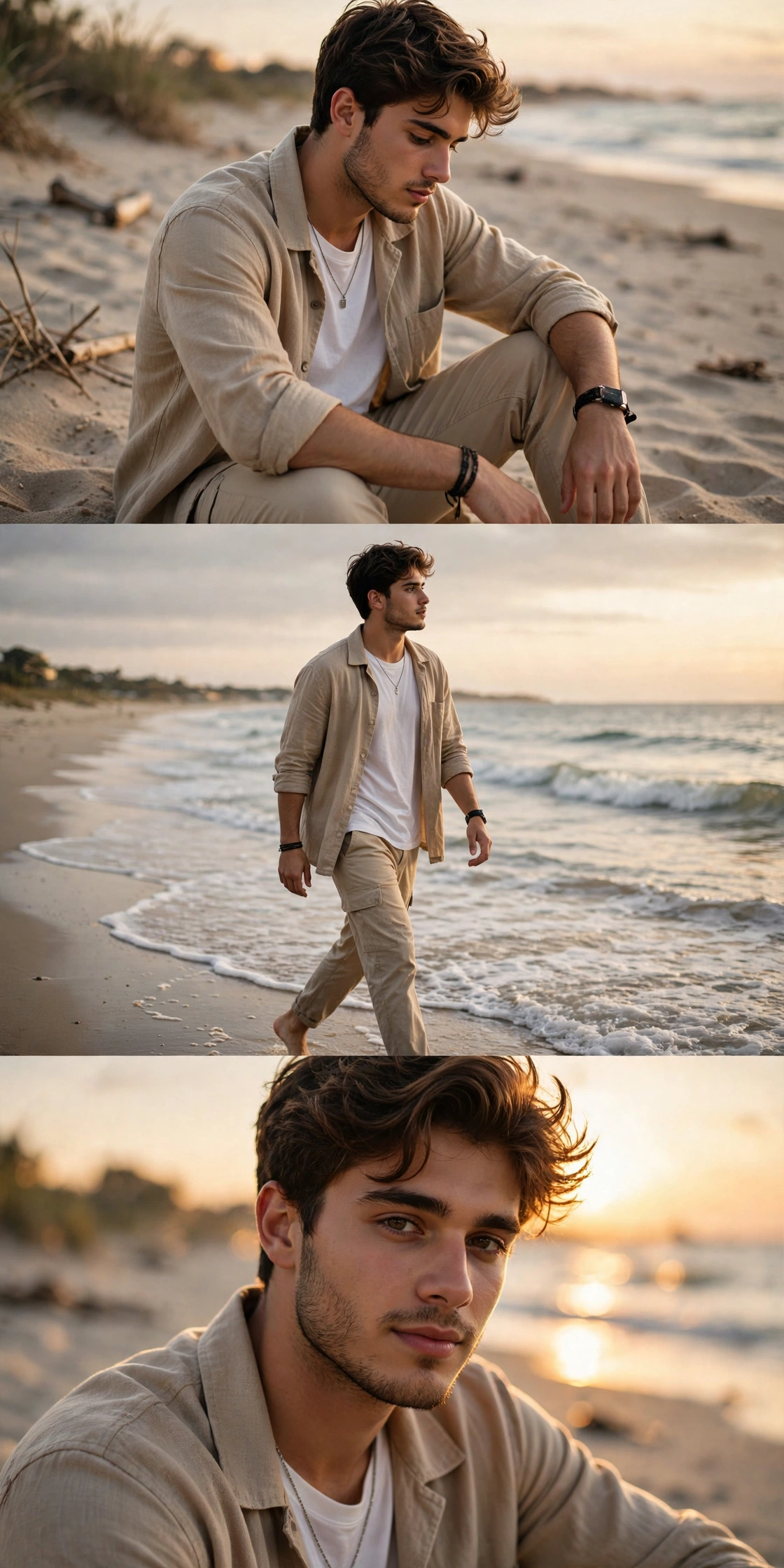 Golden Hour Beach Triptych