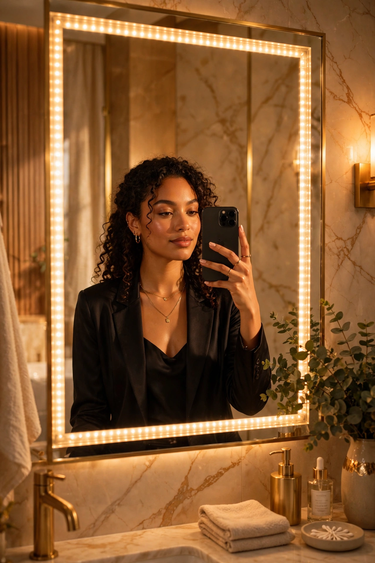 Golden LED Mirror Glow Portrait