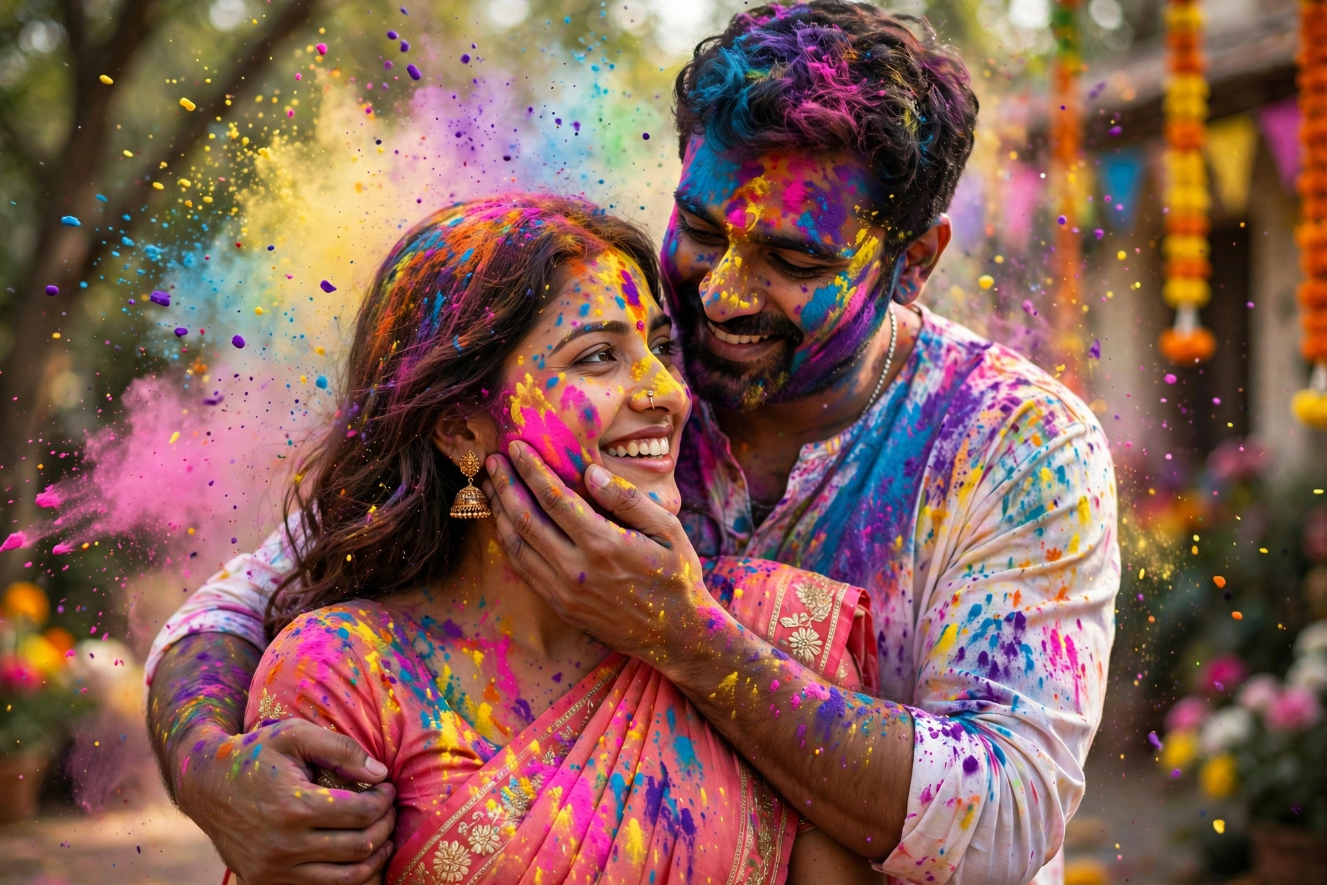 Holi Couple Embrace