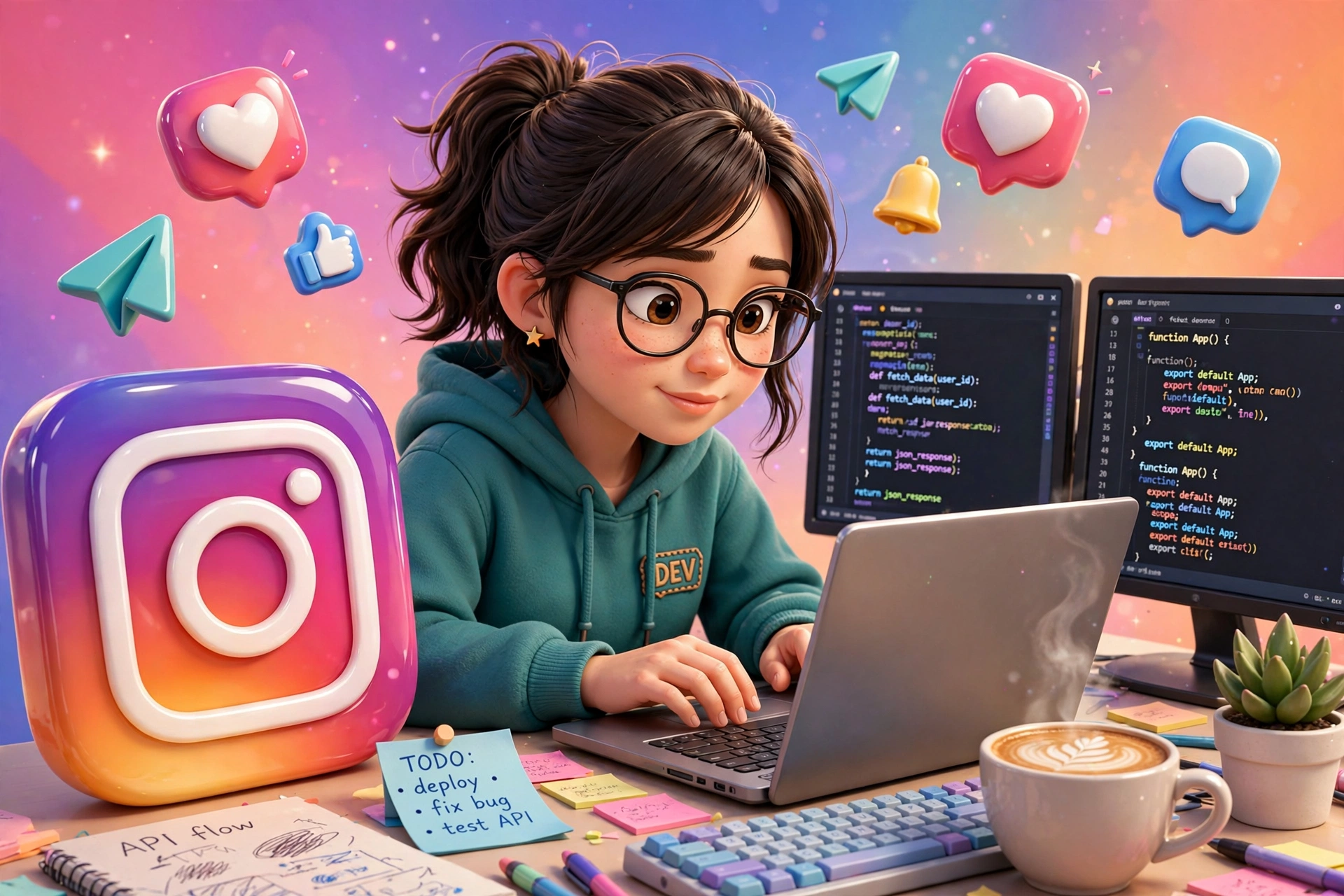 Instagram 3D Developer Girl Logo Prompt
