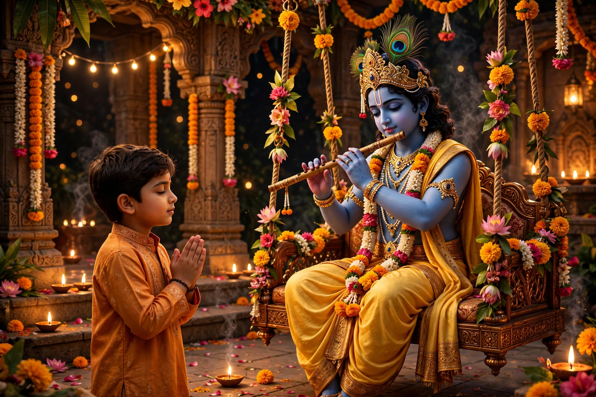 Janmashtami 3D Krishna Swing Boy Prompt