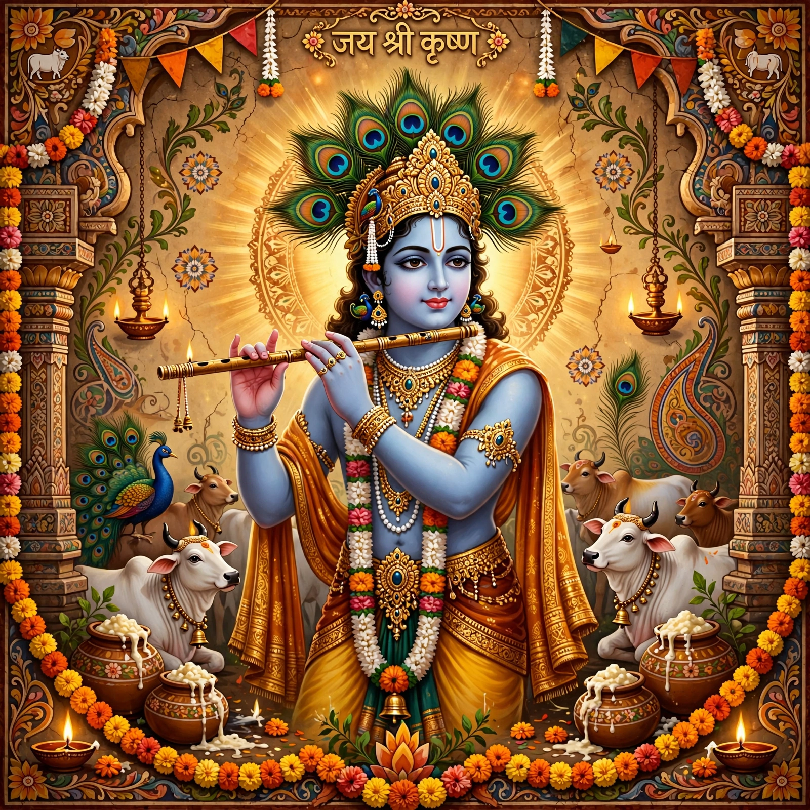 Janmashtami Krishna Mural Portrait