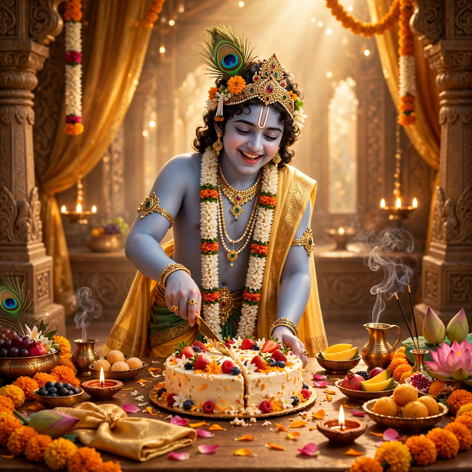 Lord Krishna Cutting Birthday Cake