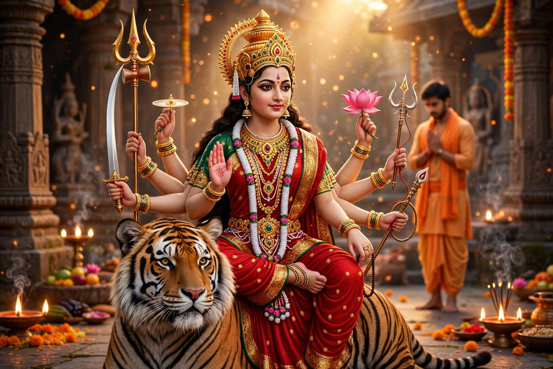 Maa Durga 3D Tiger Boy Worship Prompt