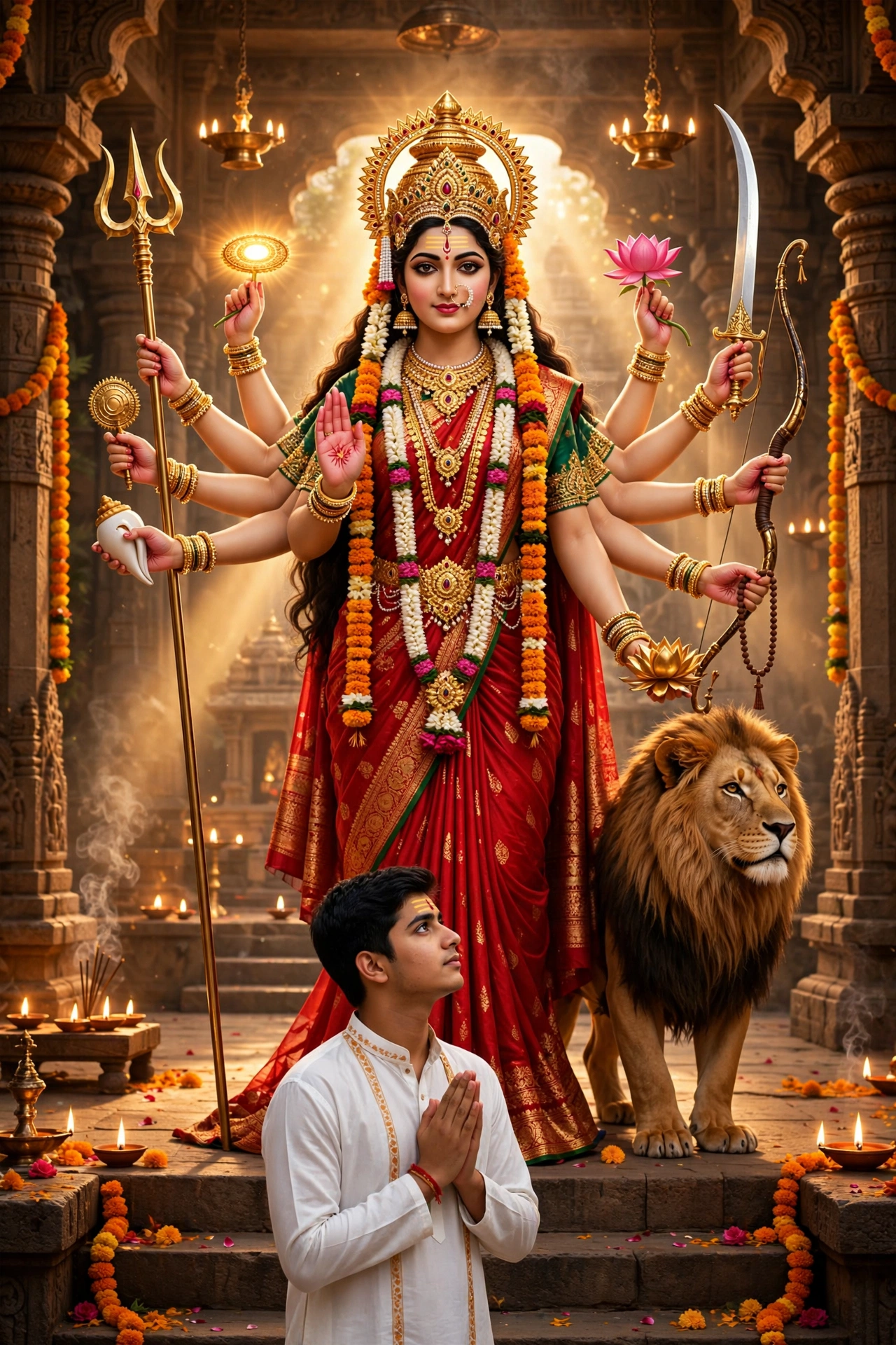 Maa Durga with Devotee Boy