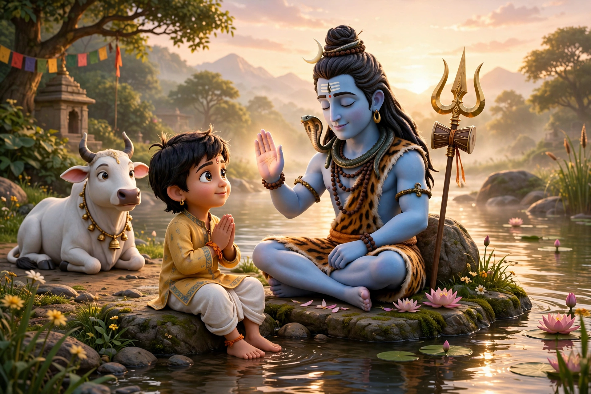 Mahadev 3D River Blessing Boy Prompt