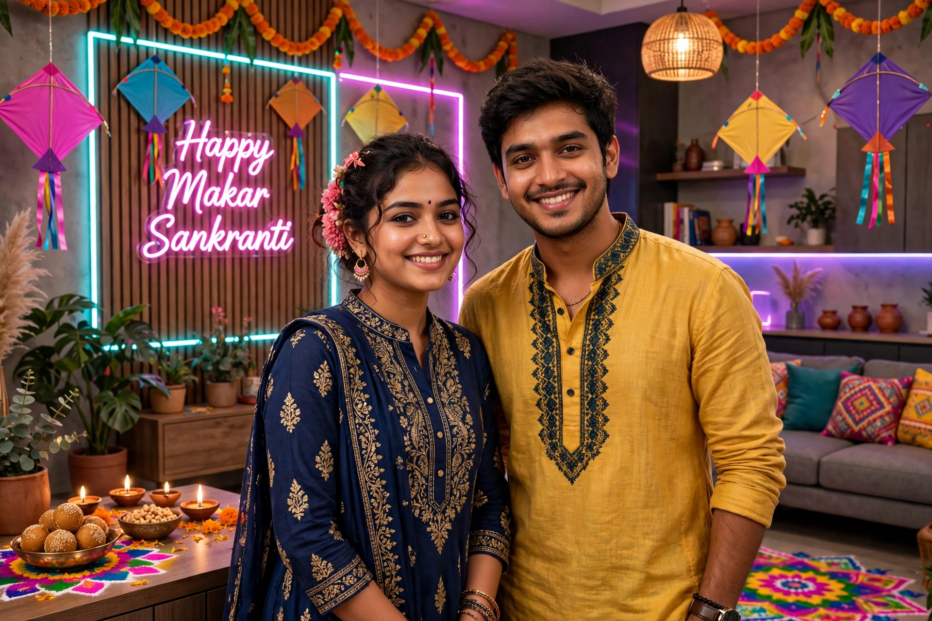 Makar Sankranti 3D Couple Room Prompt