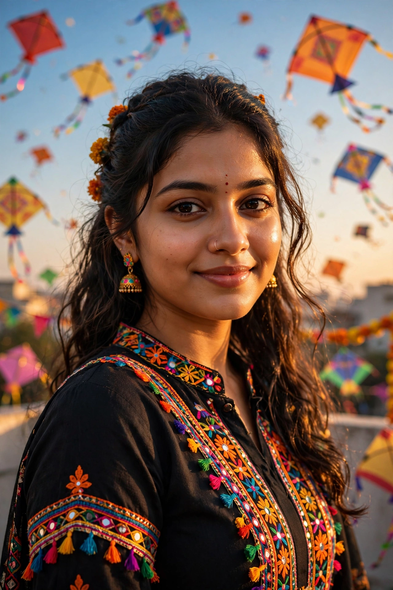 Makar Sankranti Kite Kurti Portrait Prompt