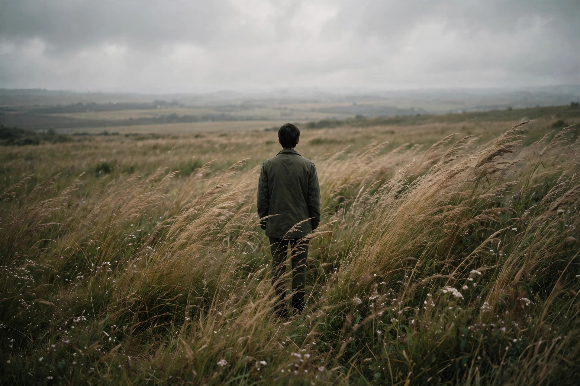 Melancholic Figure in Tall Wild Grass