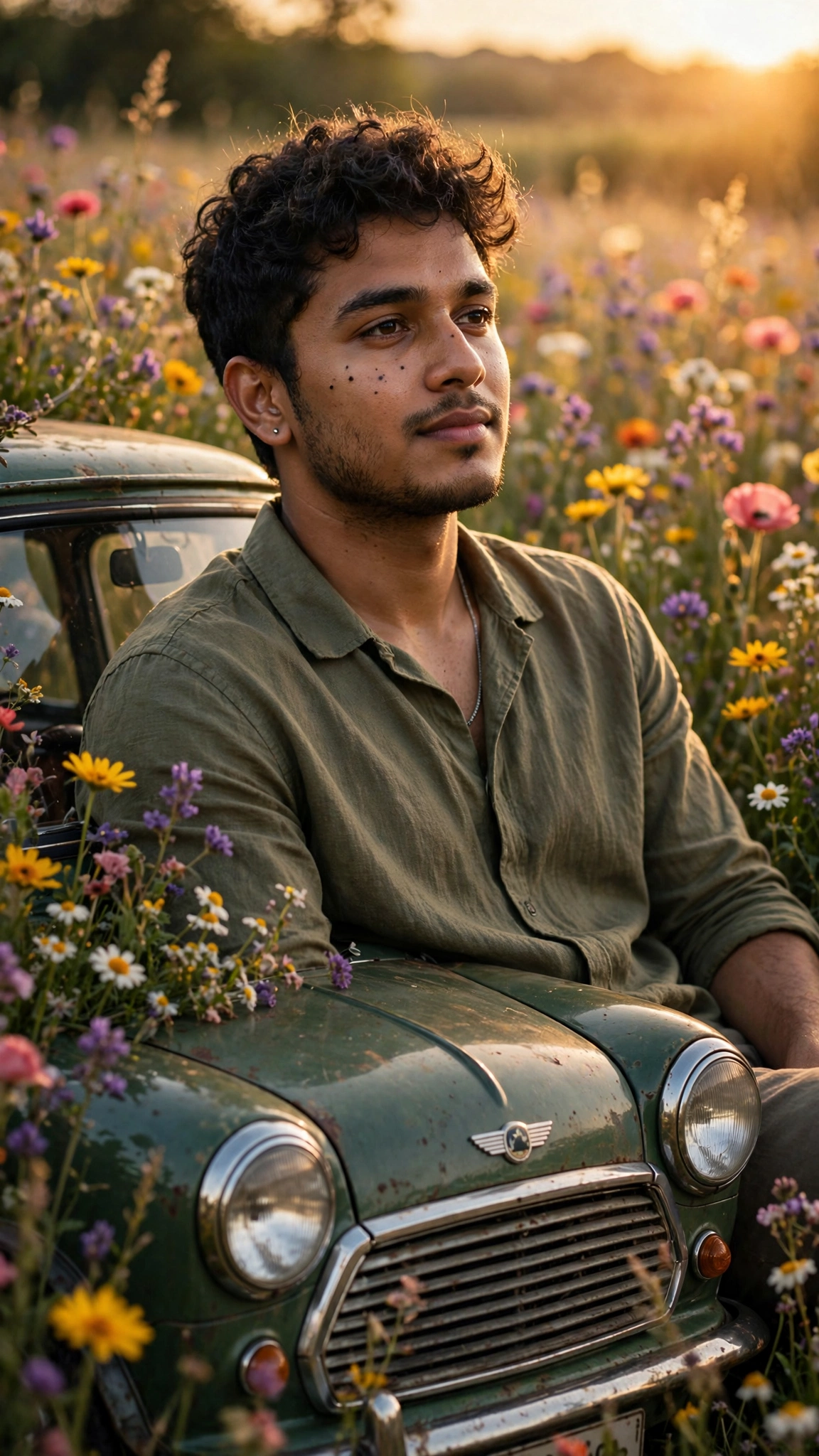 Mini Cooper Flower Field Portrait