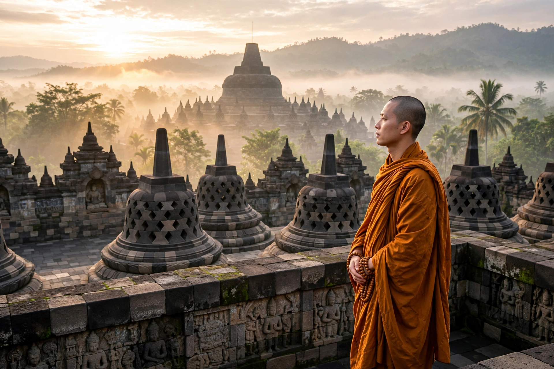 Monk at Borobudur
